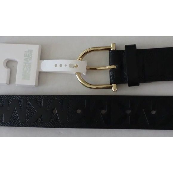 Michael Kors 29556187C 001 Women's Sz S Black Leather Textured MK Logo Belt - Picture 6 of 8